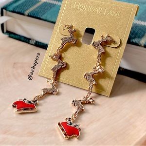 Holiday Lane Reindeer and Sleigh Linear Drop Earrings